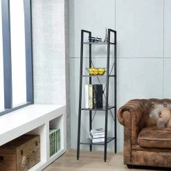 EUGAD Bücherregal, Standregal Badregal Bücherregal Küchenregal Schuhregal aus Holz und Stahl, mit 4 Ablagen, 34 x 35 x 148 cm Golden-Weißer Marmor, Schwarz Marmor, Vintage -EUGAD Verkäufe 33867ecb 1fd5 4356 8c04 ba0e789ff584