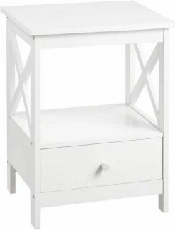 EUGAD Nachttisch, Beistelltisch Nachtschrank Nachtkommode Sofatisch aus MDF mit Schublade und Ablage für Schlafzimmer oder Wohnzimmer Weiß