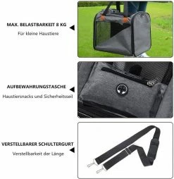 EUGAD Tiertransporttasche bis 8,00 kg, Katzentragetasche Hundetragetasche Schultertasche Haustiertasche Faltbare Transporttasche Reisetasche Traglast Oxford mit Schultergurt Grau 45x30x35cm -EUGAD Verkäufe 36020577 9217 48a0 838f 15fc2e96b8f9
