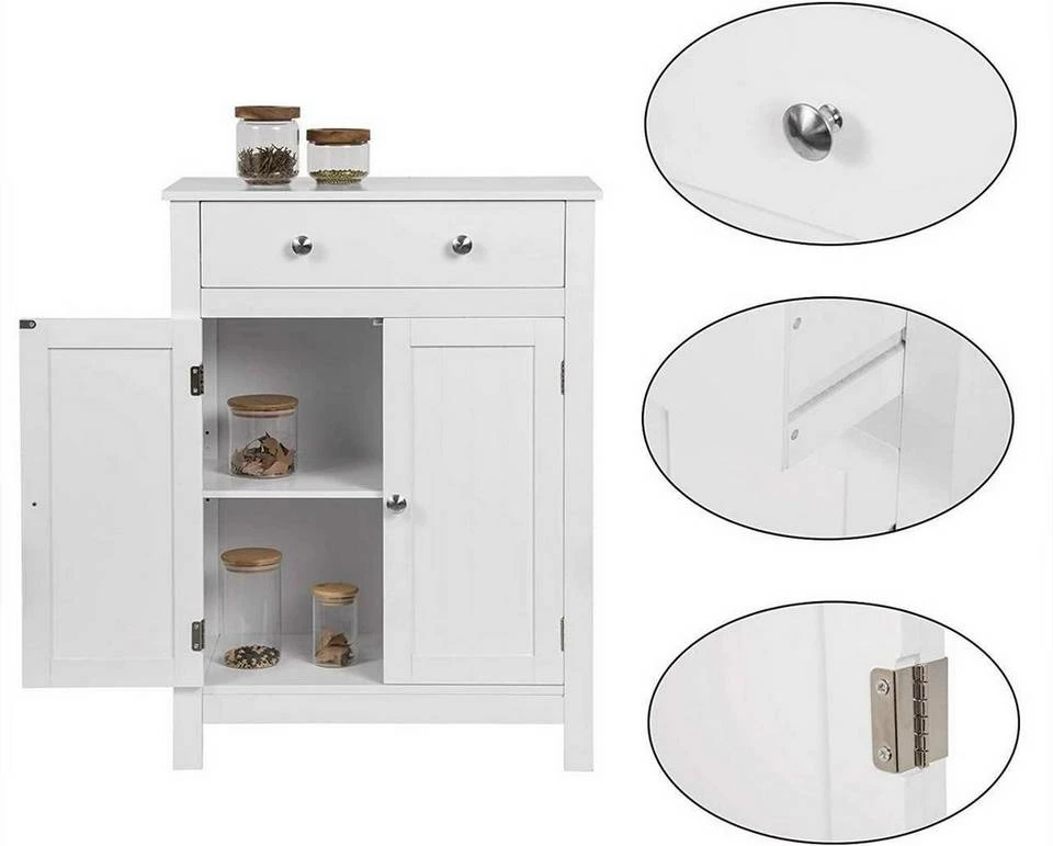 EUGAD Badkommode, Badezimmerschrank, 2 Türen, 1 Schubkasten, mit verstellbare Regalebene, MDF, Weiß 8 EUGAD Badkommode, Badezimmerschrank, 2 Türen, 1 Schubkasten, mit verstellbare Regalebene, MDF, Weiß – Bild 6