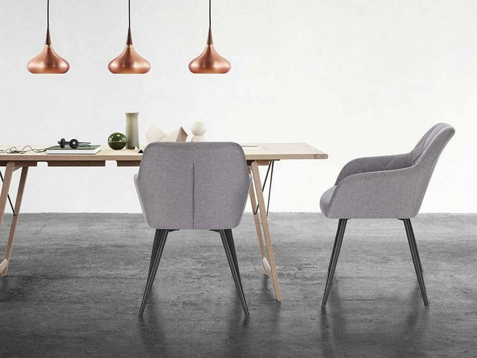 EUGAD Esszimmerstuhl, Polsterstuhl Leinen,mit Armlehnen Metallbeinen Dunkelgrau, Hellgrau 4 EUGAD Esszimmerstuhl, Polsterstuhl Leinen,mit Armlehnen Metallbeinen Dunkelgrau, Hellgrau – Bild 2