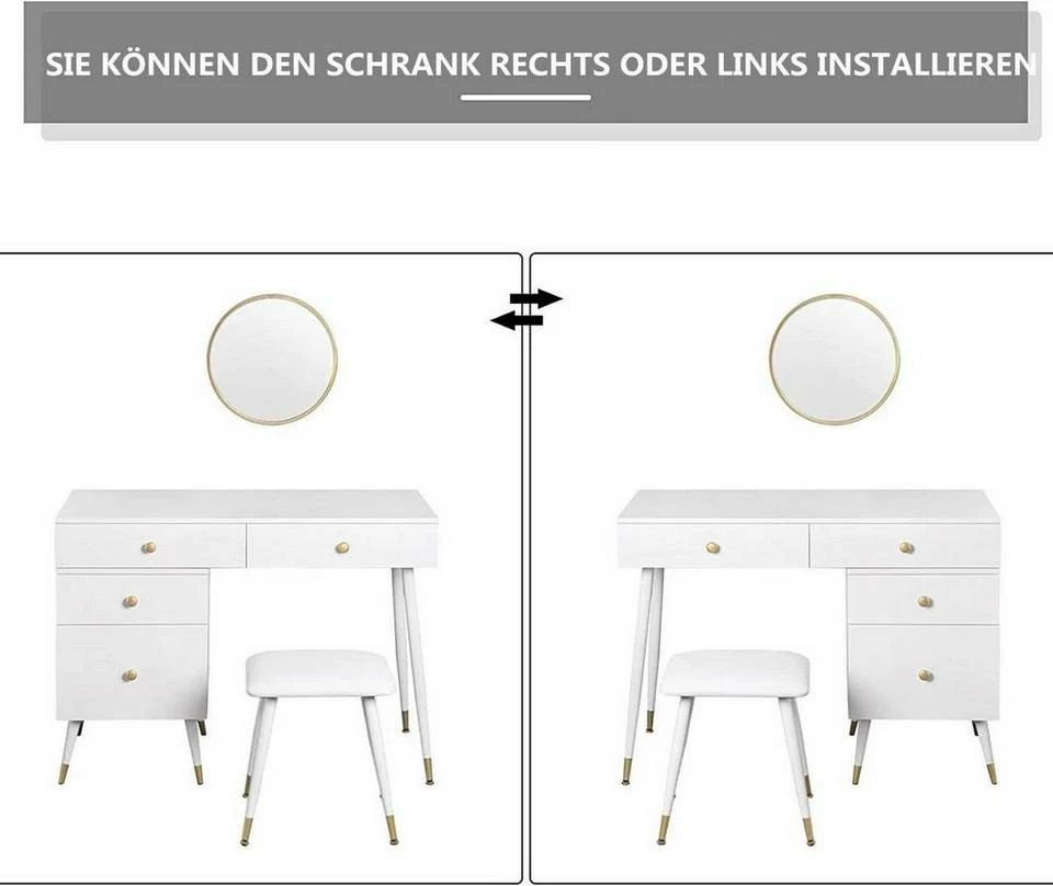 EUGAD Schminktisch (1-St), Schminktisch mit Hocker und Spiegel, Frisiertisch mit 4 Schubladen und Kosmetiktisch Frisierkommode für Schlafzimmer, Weiß Gold 8 EUGAD Schminktisch (1-St), Schminktisch mit Hocker und Spiegel, Frisiertisch mit 4 Schubladen und Kosmetiktisch Frisierkommode für Schlafzimmer, Weiß Gold – Bild 6