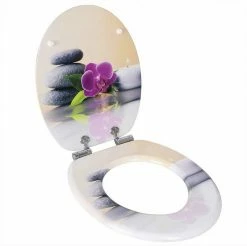 EUGAD WC-Sitz (1-St), Toilettensitz, WC Sitz mit Absenkautomatik, MDF, Holz, Softclose Scharnier Grüne Blätter, Holzfarbe, Lilie, Seestern, Seestern Am Strand, Seestern Sonnenuntergang, Stone, ‎Lila Blume und Stones -EUGAD Verkäufe 3ad7b75b f662 448f 82c0 0a4c8698645d