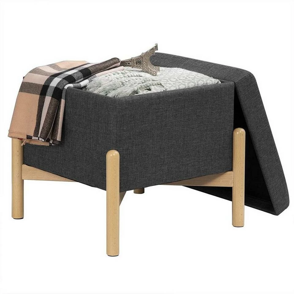 EUGAD Sitzhocker, Polsterhocker Sitztruhe bis 150kg belastbar, mit Stauraum, Deckel Abnehmbar Holzbeine Dunkelgrau Hellgrau 5 EUGAD Sitzhocker, Polsterhocker Sitztruhe bis 150kg belastbar, mit Stauraum, Deckel Abnehmbar Holzbeine Dunkelgrau Hellgrau – Bild 4