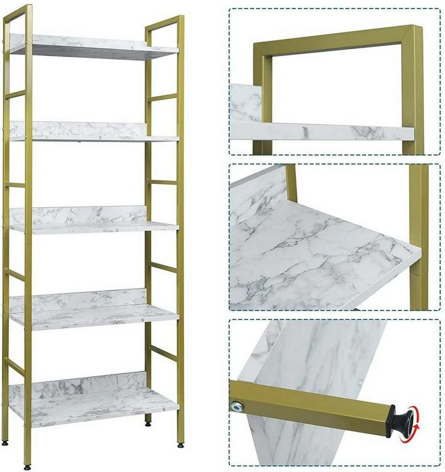 EUGAD Bücherregal, 1-tlg., Standregal, Küchenregal, 5 offenen Regalebenen, MDF, Metall, Schwarz Marmor Golden-Weißer Marmor, Vintage 20 EUGAD Bücherregal, 1-tlg., Standregal, Küchenregal, 5 offenen Regalebenen, MDF, Metall, Schwarz Marmor Golden-Weißer Marmor, Vintage – Bild 18