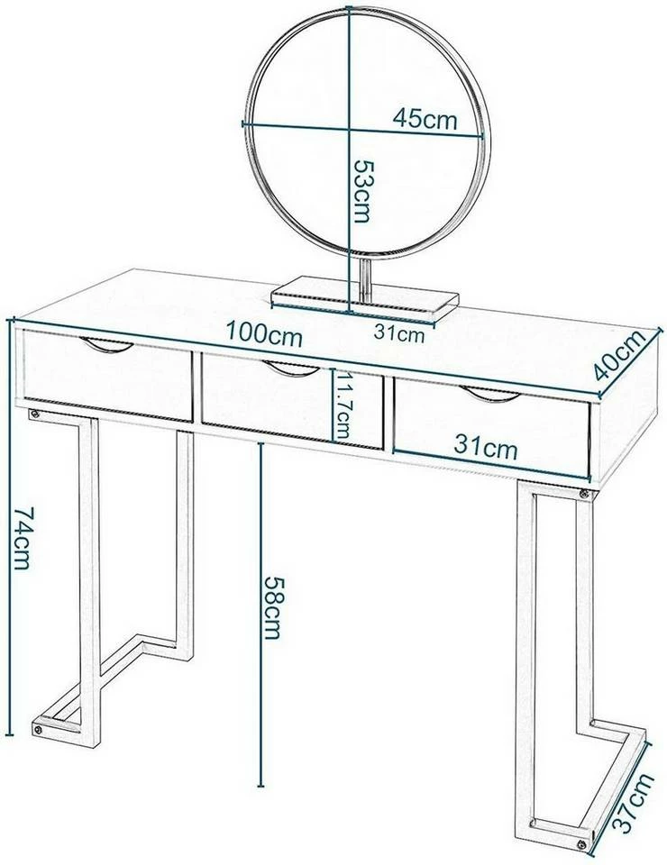 EUGAD Schminktisch (1-St), Schminktisch Frisiertisch Kommode mit Spiegel modern Kosmetiktisch mit 3 Schubladen Weiß-Rosa-Golden 5 EUGAD Schminktisch (1-St), Schminktisch Frisiertisch Kommode mit Spiegel modern Kosmetiktisch mit 3 Schubladen Weiß-Rosa-Golden – Bild 3