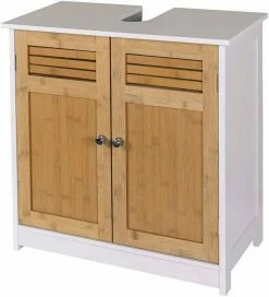 EUGAD Waschbeckenunterschrank Unterschrank Badezimmerschrank Waschtisch Badschrank mit 2 Türen 60x30x60cm aus MDF Weiß+Natur Weiß+Grau, Weiß+Natur