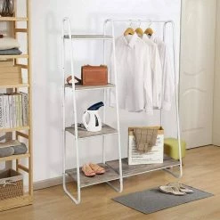 EUGAD Garderobenständer, Kleiderständer,mit Regal, Metall, Holz,im Flur, Wohnzimmer, Dunkelbraun-Schwarz Eiche-Weiß, Sand-Weiß -EUGAD Verkäufe 40ba23b8 b558 556d 859f 8957954757fd