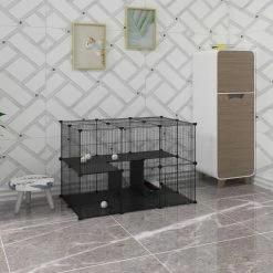 EUGAD Freigehege, Freigehege Kaninchen mit Stauraum Hasen Meerschweinchen Welpenauslauf Laufgitter mit Tür&Treppe DIY Schwarz 38 Platten (35x35cm/Platte) 105 x 70 x 70 cm -EUGAD Verkäufe 43d2b45a cf98 510f 9495 7ca5273eccea