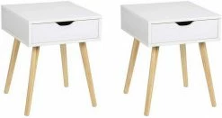 EUGAD Nachttisch, 2er-Set Beistelltisch mit Schublade Nachtkommode, Holzbeine MDF, Weiß
