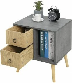 EUGAD Nachttisch (1-St), Nachtkommode mit 2 Schubladen und Ablagefach, Nachtschrank, Industrial-Design, Beistelltisch, Sideboard für Schlafzimmer, Wohnzimmer, einfach Aufbau -EUGAD Verkäufe 44627c82 319a 410d abfa 06bdfb1546ce