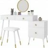 EUGAD Schminktisch (1-St), Schminktisch mit Hocker und Spiegel, Frisiertisch mit 4 Schubladen und Kosmetiktisch Frisierkommode für Schlafzimmer, Weiß Gold -EUGAD Verkäufe 4488cab4 d83a 56a9 9f64 8eeabd2afc2a