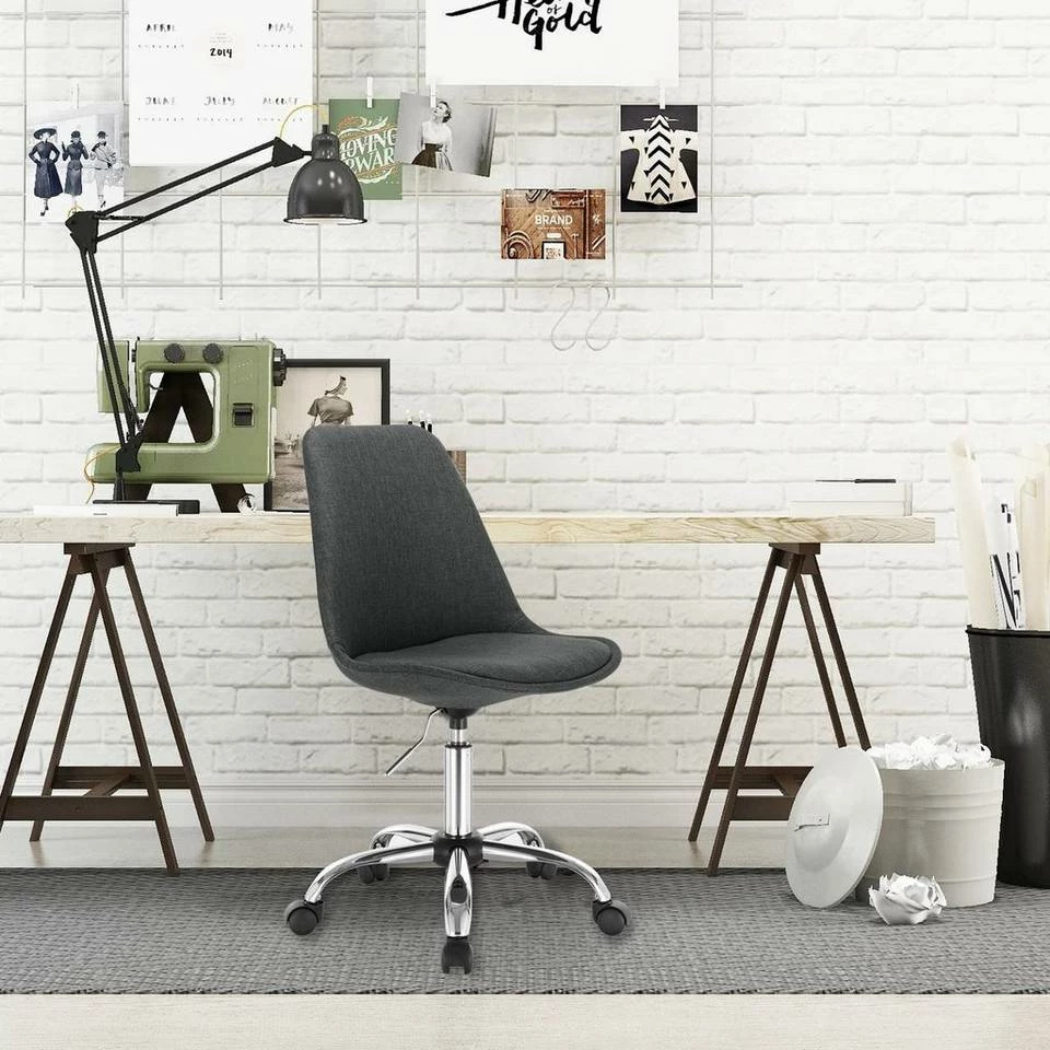 EUGAD Schreibtischstuhl, Arbeitshocker, Stoffbezug, 360° drehbar, Dunkelgrau Duneklgrau, Hellgrau 4 EUGAD Schreibtischstuhl, Arbeitshocker, Stoffbezug, 360° drehbar, Dunkelgrau Duneklgrau, Hellgrau – Bild 2