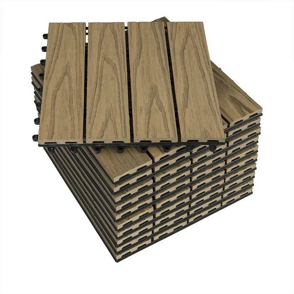 EUGAD WPC-Fliesen, 22er-Set WPC Balkonfliesen 3D Holzstruktur für 2m² Hellbraun 4 EUGAD WPC-Fliesen, 22er-Set WPC Balkonfliesen 3D Holzstruktur für 2m² Hellbraun – Bild 2