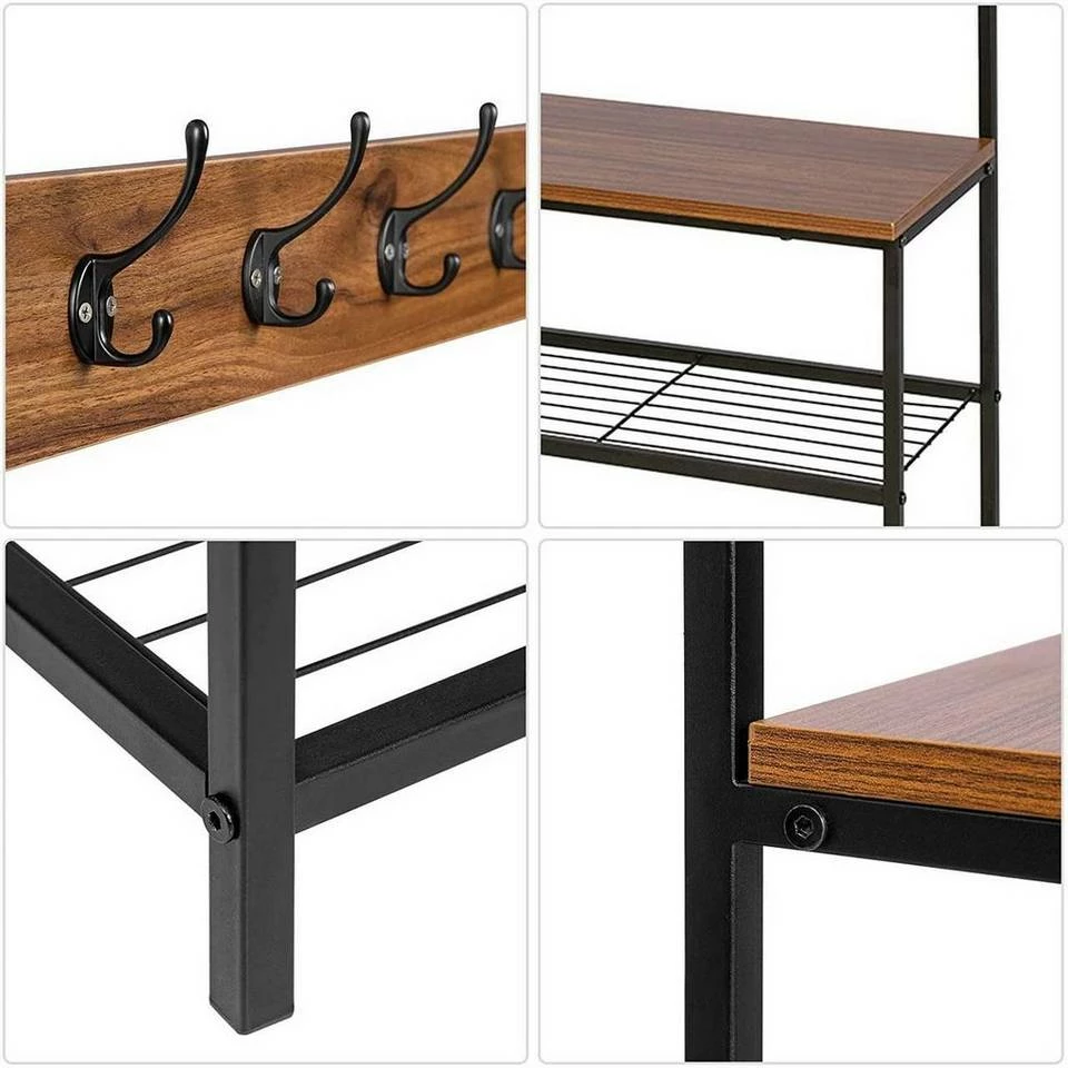 EUGAD Garderobenständer, (1 St), Kleiderständer, mit Haken, Schuhbank, Dunkelbraun 9 EUGAD Garderobenständer, (1 St), Kleiderständer, mit Haken, Schuhbank, Dunkelbraun – Bild 7