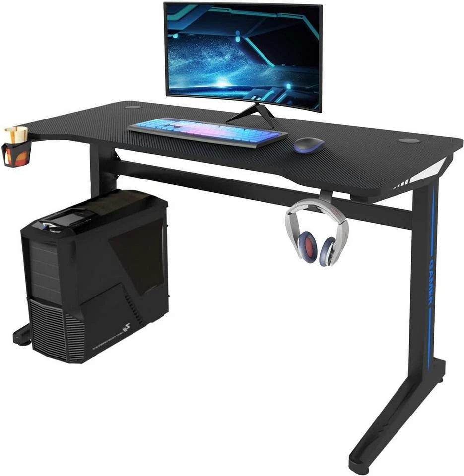 EUGAD Gamingtisch, Gaming Tisch mit LED 120x60cm Ergonomischer Schwarz Computertisch Schreibtisch PC Tisch mit Kabelmanagement Becherhalter Kopfhörerhalterung 5 EUGAD Gamingtisch, Gaming Tisch mit LED 120x60cm Ergonomischer Schwarz Computertisch Schreibtisch PC Tisch mit Kabelmanagement Becherhalter Kopfhörerhalterung – Bild 4