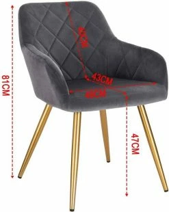 EUGAD Esszimmerstuhl (1 Stück), Wohnzimmerstuhl aus Samt Polsterstuhl mit Armlehnen und Rückenlehne, Gestell aus Metall mit goldenen Beine Dunkelgrau Schwarz -EUGAD Verkäufe 47989c3f 045e 4a16 bcee ebca7e824252