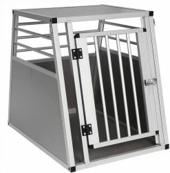 EUGAD Tierreisebox, Hundetransportbox Alu Hundebox Autobox Reisebox für mittlere Hund Border Collie Englische Bulldogge Shetland Sheepdog Standard Schnauzer Englischer Springer Spaniel 75x55x66 cm
