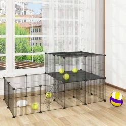 EUGAD Freigehege, Freigehege Kaninchen mit Stauraum Hasen Meerschweinchen Welpenauslauf Laufgitter mit Tür&Treppe DIY Schwarz 30 Platten (35x35cm/Platte) 105 x 70 x 70 cm -EUGAD Verkäufe 482061c8 5d4c 5557 a199 c4dec40af749