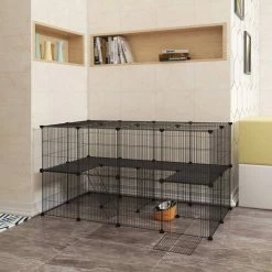 EUGAD Freigehege, Freigehege Kaninchen mit Stauraum Hasen Meerschweinchen Welpenauslauf Laufgitter mit Tür&Treppe DIY Schwarz 41 Platten (35x35cm/Platte) 105 x 70 x 70 cm -EUGAD Verkäufe 488a0952 9a59 524c 93e4 30c71be831ea