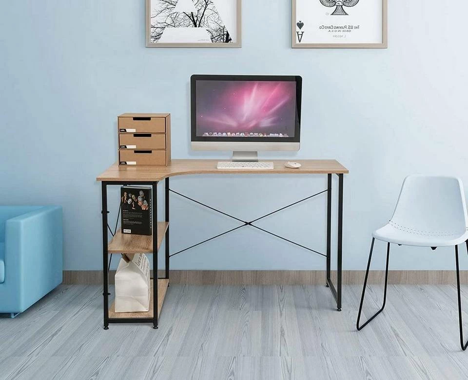 EUGAD Schreibtisch, PC-Tisch Bürotisch Arbeitstisch mit Bücherregal Holz 120x74x71,5 cm Hell Eiche Holz Vintage, Weiß+Hell Eiche 4 EUGAD Schreibtisch, PC-Tisch Bürotisch Arbeitstisch mit Bücherregal Holz 120x74x71,5 cm Hell Eiche Holz Vintage, Weiß+Hell Eiche – Bild 2