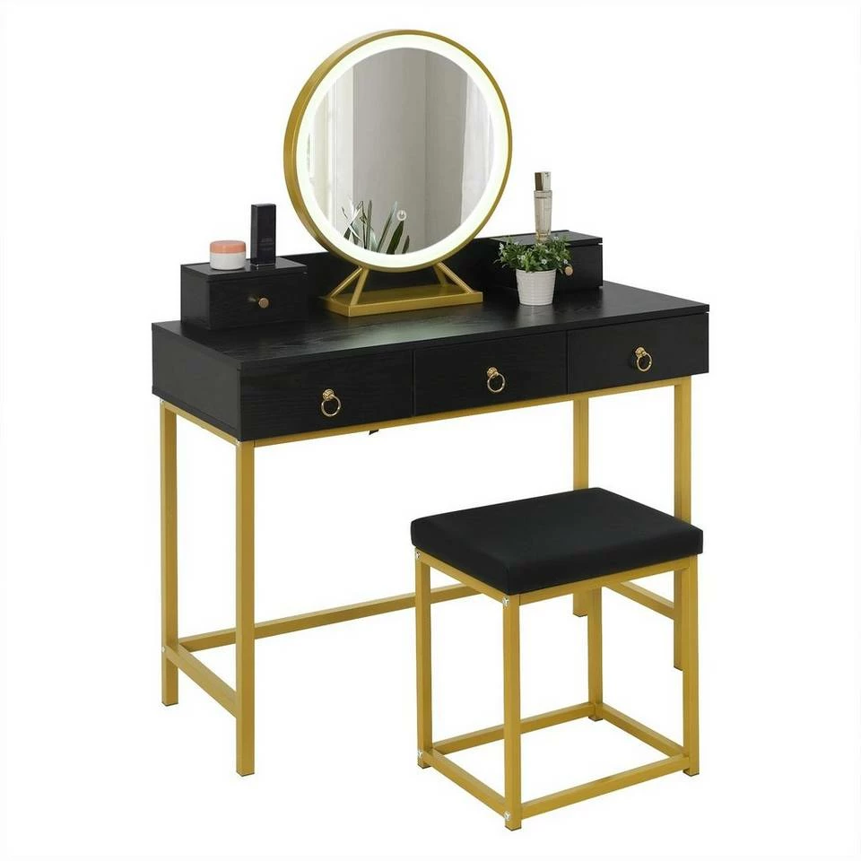 EUGAD Schminktisch (1-St), Schminktisch mit LED-Beleuchtung in 3 Farben, Kosmetiktisch mit Spiegel und Hocker, 5 Schubladen, 100x40x140cm, Modern Kosmetiktisch Weiß Schwarz, Weiß 18 EUGAD Schminktisch (1-St), Schminktisch mit LED-Beleuchtung in 3 Farben, Kosmetiktisch mit Spiegel und Hocker, 5 Schubladen, 100x40x140cm, Modern Kosmetiktisch Weiß Schwarz, Weiß – Bild 17