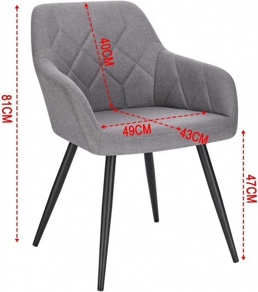EUGAD Esszimmerstuhl, Polsterstuhl Leinen,mit Armlehnen Metallbeinen Dunkelgrau, Hellgrau 5 EUGAD Esszimmerstuhl, Polsterstuhl Leinen,mit Armlehnen Metallbeinen Dunkelgrau, Hellgrau – Bild 3