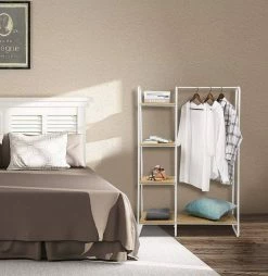 EUGAD Garderobenständer, Kleiderständer,mit Regal, Metall, Holz,im Flur, Wohnzimmer, Dunkelbraun-Schwarz Eiche-Weiß, Sand-Weiß -EUGAD Verkäufe 4be7af27 6e27 5eaa 85cb cca234ab9454