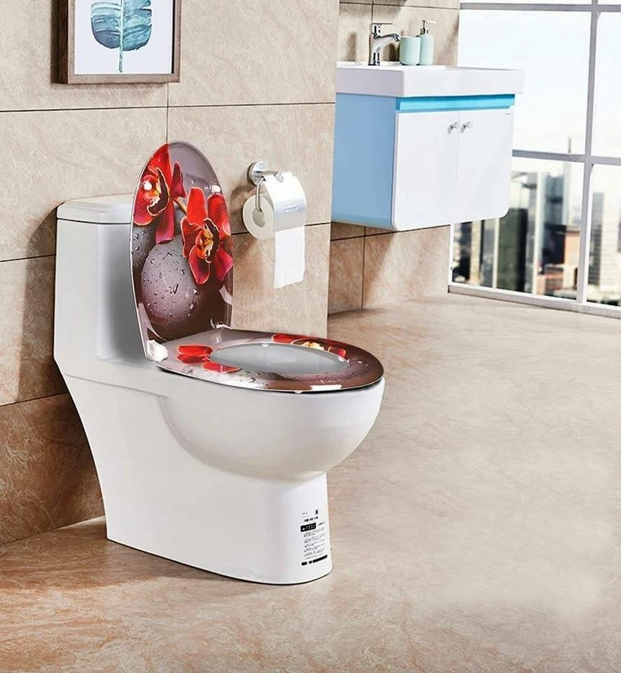 EUGAD WC-Sitz, Toilettendeckel mit Absenkautomatik rote Blume 6 EUGAD WC-Sitz, Toilettendeckel mit Absenkautomatik rote Blume – Bild 4