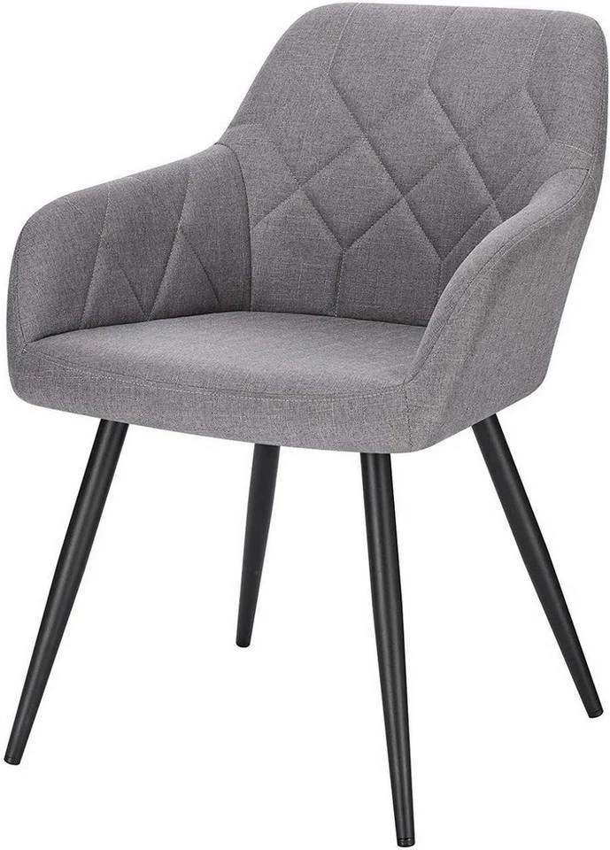 EUGAD Esszimmerstuhl (1 Stück), Wohnzimmerstuhl aus Leinen Polsterstuhl mit Armlehnen und Rückenlehne schwarze Gestell aus Metall Hellgrau Dunkelgrau 4 EUGAD Esszimmerstuhl (1 Stück), Wohnzimmerstuhl aus Leinen Polsterstuhl mit Armlehnen und Rückenlehne schwarze Gestell aus Metall Hellgrau Dunkelgrau – Bild 2