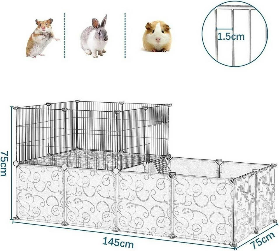 EUGAD Freigehege, mit Bodenplatten Kaninchen Hasen Meerschweinchen Welpenauslauf Laufgitter mit Tür&Treppe Doppelstöckig DIY Schwarz 38 Platten (35x35cm/Platte) 145x75x75 cm 5 EUGAD Freigehege, mit Bodenplatten Kaninchen Hasen Meerschweinchen Welpenauslauf Laufgitter mit Tür&Treppe Doppelstöckig DIY Schwarz 38 Platten (35x35cm/Platte) 145x75x75 cm – Bild 4
