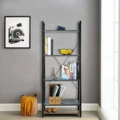 EUGAD Bücherregal, Standregal Bücherregal Metallregal Leiterregal Stufenregal Multifunktionale Regal Industrie Design MDF Metall Schwarz+schwarzer Marmor Golden+Weißer Marmor, Vintage -EUGAD Verkäufe 50cae883 c249 523a 93c7 effc975f81da