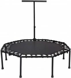 EUGAD Fitnesstrampolin, Fitness Trampolin Indoor Faltbar Ø 126cm mit höhenverstellbarem Haltegriff, leise Gummiseilfederung, belastbar bis 120 kg Grün, Schwarz