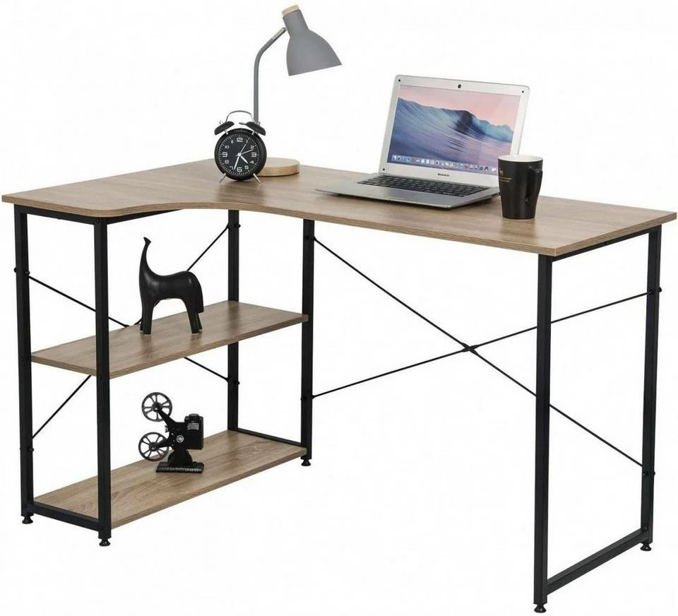 EUGAD Schreibtisch, Computertisch Büromöbel Couchtisch mit Ablage Holz Stahl Schwarz+Beigebraun Industrie-design 3 EUGAD Schreibtisch, Computertisch Büromöbel Couchtisch mit Ablage Holz Stahl Schwarz+Beigebraun Industrie-design