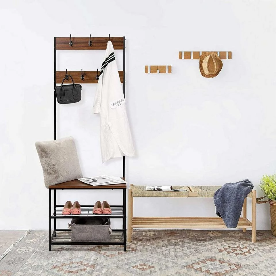 EUGAD Garderobenständer, (1 St), Kleiderständer, mit Haken, Schuhbank, Dunkelbraun 8 EUGAD Garderobenständer, (1 St), Kleiderständer, mit Haken, Schuhbank, Dunkelbraun – Bild 6