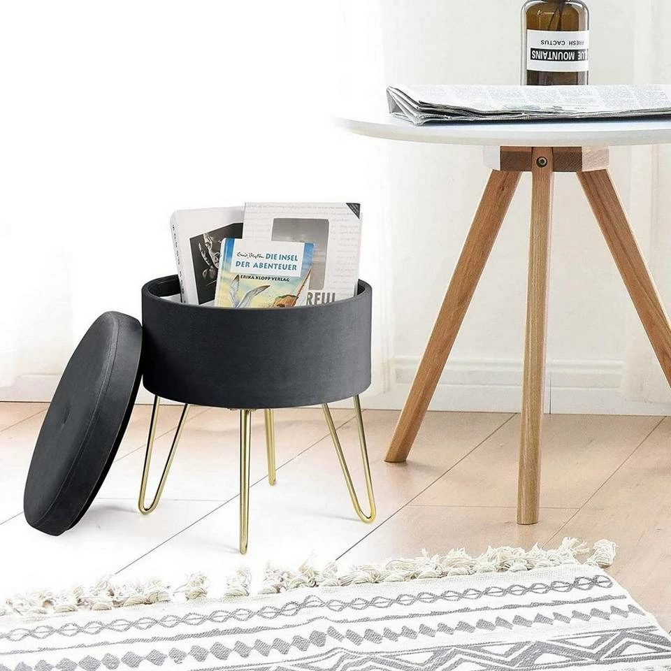 EUGAD Sitzhocker, Samthocker mit Stauraum, rund, mit stabilen goldenen Metallfüßen, Türkis Dunkelgrau, Dunkelgrün, Hellgrau, Rosa, Türkis 24 EUGAD Sitzhocker, Samthocker mit Stauraum, rund, mit stabilen goldenen Metallfüßen, Türkis Dunkelgrau, Dunkelgrün, Hellgrau, Rosa, Türkis – Bild 22