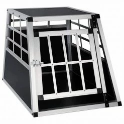EUGAD Tiertransportbox, Hundetransportbox Alu Hundebox Reisebox Autobox für kleine/mittlere Hunde Französische Bulldogge Beagle Terriers Dackel Shiba Inu 69 x 54 x 50 cm L Schwarz, Silber