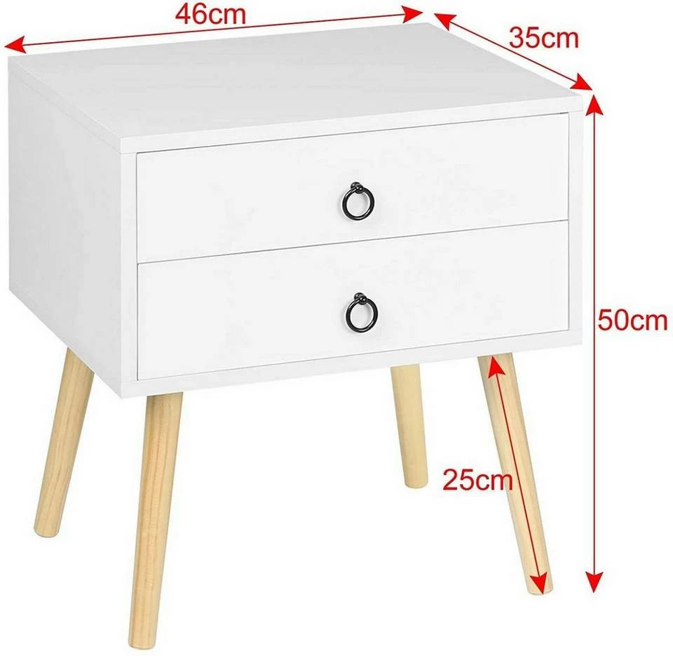 EUGAD Nachttisch, 2er-Set Beistelltisch mit 2 Schubladen Nachtkommode Nachtschrank Holzbeine MDF 46x35x50cm Weiß Grau, Weiß 5 EUGAD Nachttisch, 2er-Set Beistelltisch mit 2 Schubladen Nachtkommode Nachtschrank Holzbeine MDF 46x35x50cm Weiß Grau, Weiß – Bild 3