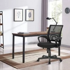 EUGAD Chefsessel (1 Stück), Bürostuhl mit Netz-Design-Sitzkissen Wippfunktion, Mesh, Schwarz Grau