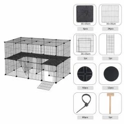 EUGAD Freigehege, Freigehege Kaninchen mit Stauraum Hasen Meerschweinchen Welpenauslauf Laufgitter mit Tür&Treppe DIY Schwarz 41 Platten (35x35cm/Platte) 105 x 70 x 70 cm -EUGAD Verkäufe 5fae6146 4ff0 5a88 be7c ac1ec889d83a