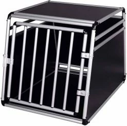 EUGAD Tierreisebox, Hundetransportbox Alu Hundebox Reisebox Autobox für kleine/mittlere Hunde Französische Bulldogge Beagle Terriers Dackel Shiba Inu 69 x 54 x 50 cm L Schwarz