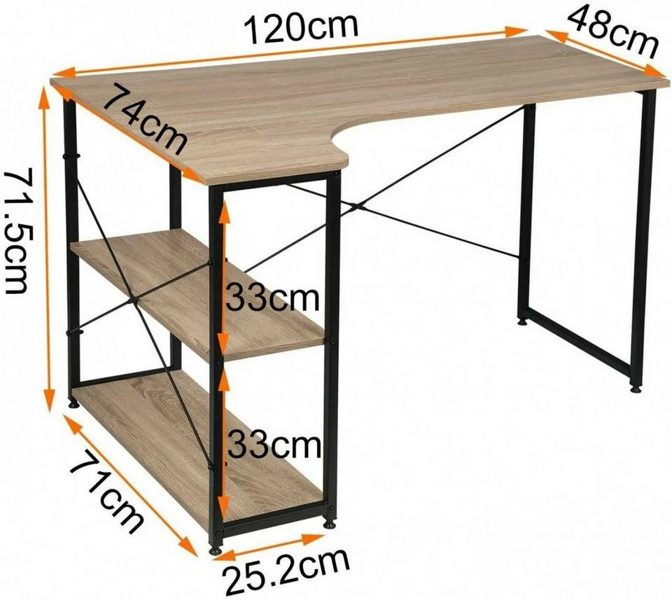 EUGAD Schreibtisch, Computertisch Büromöbel Couchtisch mit Ablage Holz Stahl Schwarz+Beigebraun Industrie-design 5 EUGAD Schreibtisch, Computertisch Büromöbel Couchtisch mit Ablage Holz Stahl Schwarz+Beigebraun Industrie-design – Bild 3