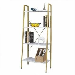 EUGAD Bücherregal, Standregal Bücherregal Metallregal Leiterregal Stufenregal Multifunktionale Regal Industrie Design MDF Metall Schwarz+schwarzer Marmor Golden+Weißer Marmor, Vintage -EUGAD Verkäufe 6496380e 7498 5fcf b32d 2e631390672b