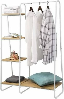 EUGAD Garderobenständer, Kleiderständer,mit Regal, Metall, Holz,im Flur, Wohnzimmer, Dunkelbraun-Schwarz Eiche-Weiß, Sand-Weiß -EUGAD Verkäufe 6533e18e 9bb9 5c53 bbfd 913bc67e1e4d