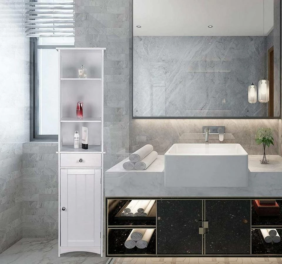 EUGAD Hochschrank Badschrank Eckschrank, Breite/Höhe: 23/165 cm, Holz, mit 1 Schubkasten 4 EUGAD Hochschrank Badschrank Eckschrank, Breite/Höhe: 23/165 cm, Holz, mit 1 Schubkasten – Bild 2