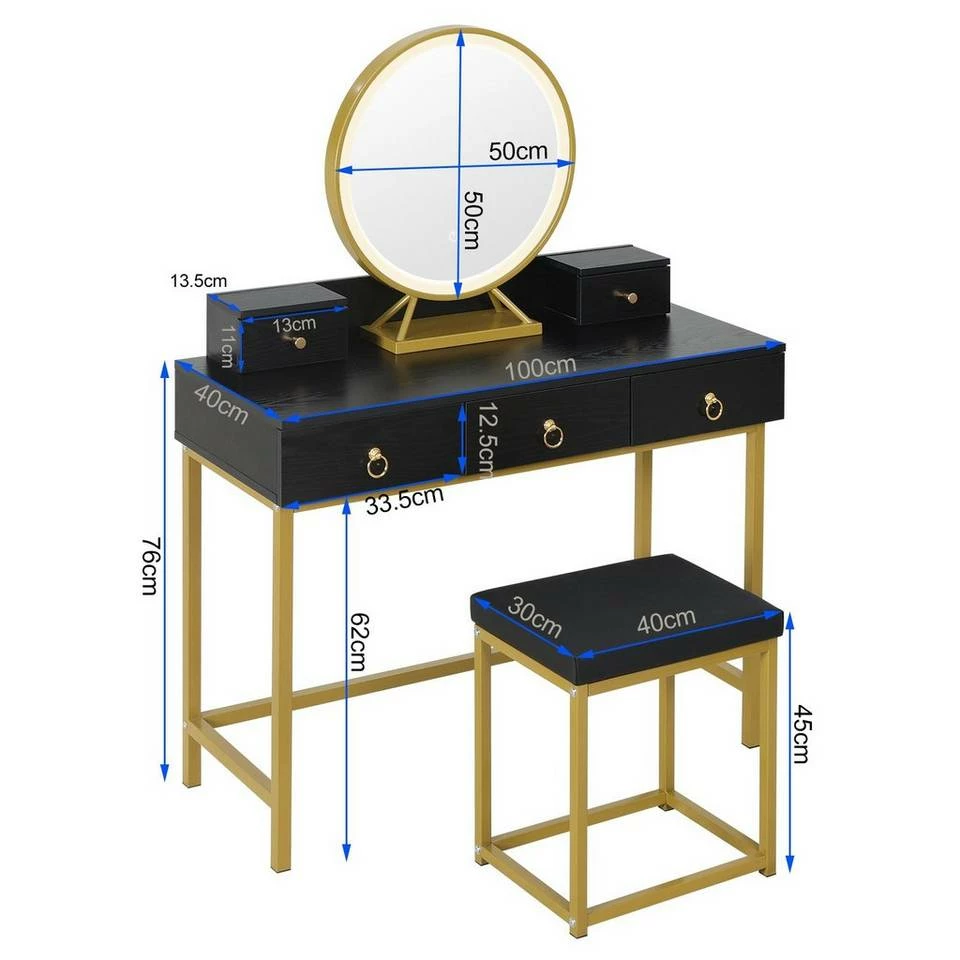 EUGAD Schminktisch (1-St), Schminktisch mit LED-Beleuchtung in 3 Farben, Kosmetiktisch mit Spiegel und Hocker, 5 Schubladen, 100x40x140cm, Modern Kosmetiktisch Weiß Schwarz, Weiß 17 EUGAD Schminktisch (1-St), Schminktisch mit LED-Beleuchtung in 3 Farben, Kosmetiktisch mit Spiegel und Hocker, 5 Schubladen, 100x40x140cm, Modern Kosmetiktisch Weiß Schwarz, Weiß – Bild 16