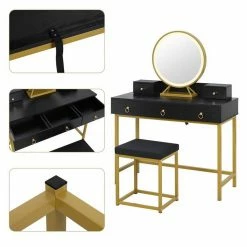 EUGAD Schminktisch (1-St), Schminktisch mit LED-Beleuchtung in 3 Farben, Kosmetiktisch mit Spiegel und Hocker, 5 Schubladen, 100x40x140cm, Modern Kosmetiktisch Weiß Schwarz, Weiß 33 EUGAD Schminktisch (1-St), Schminktisch mit LED-Beleuchtung in 3 Farben, Kosmetiktisch mit Spiegel und Hocker, 5 Schubladen, 100x40x140cm, Modern Kosmetiktisch Weiß Schwarz, Weiß -EUGAD Verkäufe 67f4af26 02bf 4e10 8526 725d00a93e1a