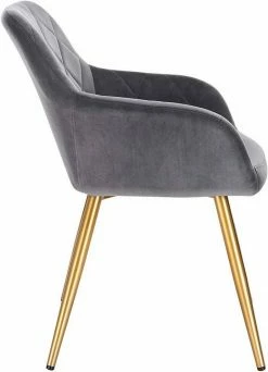 EUGAD Esszimmerstuhl (1 Stück), Wohnzimmerstuhl aus Samt Polsterstuhl mit Armlehnen und Rückenlehne, Gestell aus Metall mit goldenen Beine Dunkelgrau Schwarz -EUGAD Verkäufe 6a00e9d9 f5cd 477d b47a 1d7ca776f91e