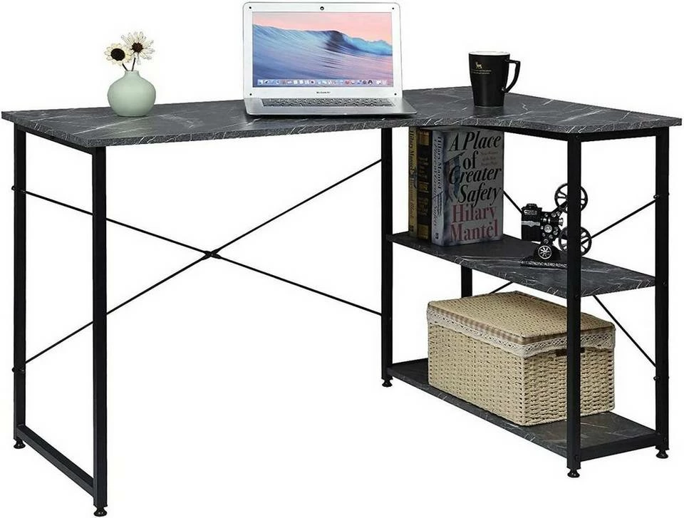 EUGAD Schreibtisch, mit Bücherregal 120x74x71,5 cm Schwarz Marmor Holz Vintage 7 EUGAD Schreibtisch, mit Bücherregal 120x74x71,5 cm Schwarz Marmor Holz Vintage – Bild 5