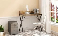 EUGAD Schreibtisch, 90x50x73CM Bürotisch PC Tisch Arbeitstisch für Home, Büro Metall + MDF Holzoptik Vintage